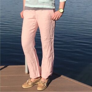 Boden Pink Linen Pants drawstring button  size 12L (12 long)